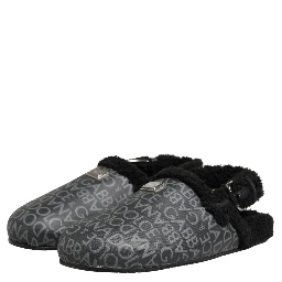 Gray Faux Fur Jacquard Mules Sandals Shoes