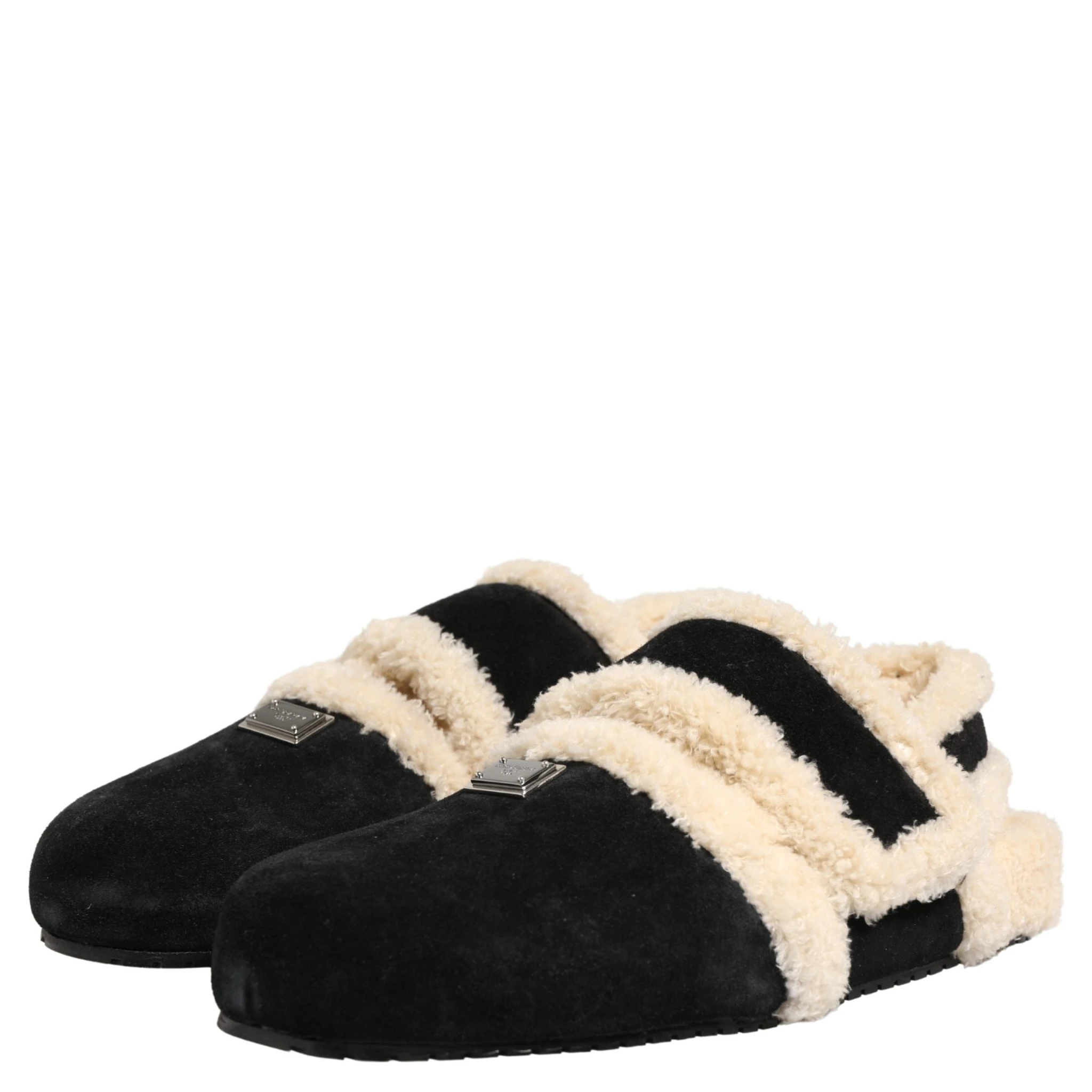 Beige Black Faux Fur Flats Men Sandals Shoes