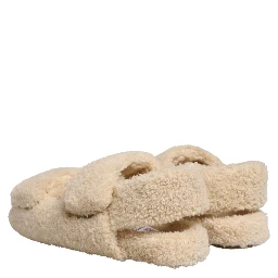 Beige Faux Fur Slides Men Flats Sandals Shoes