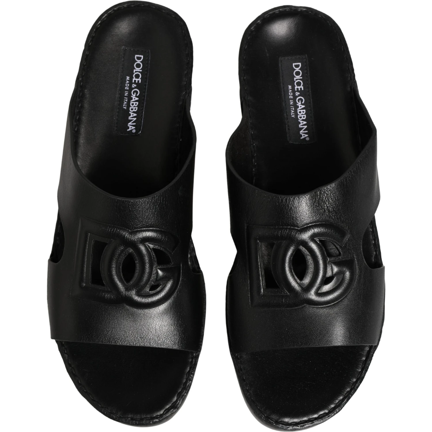 Black Leather Cutout DG Logo Sandals Shoes
