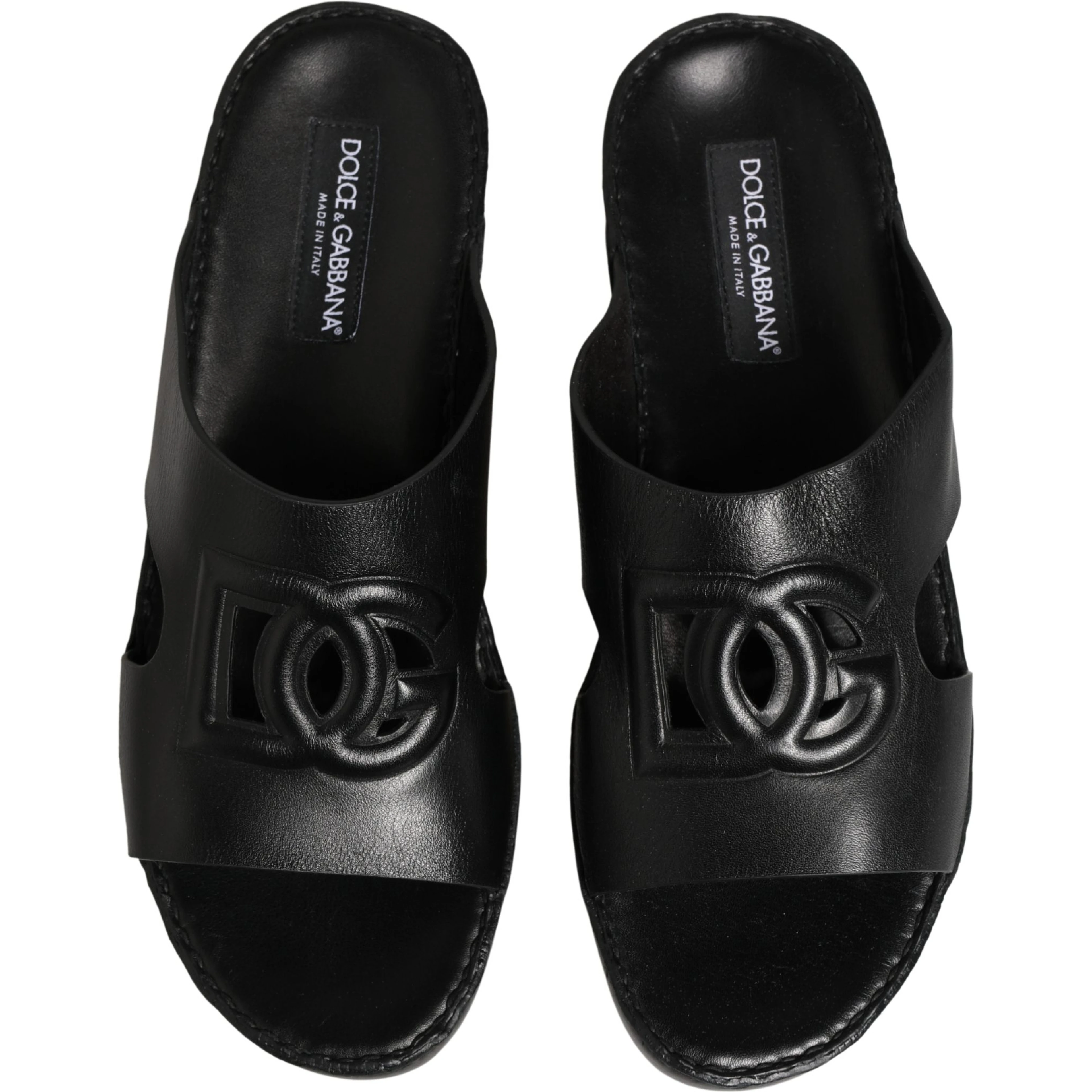 Black Leather Cutout DG Logo Sandals Shoes