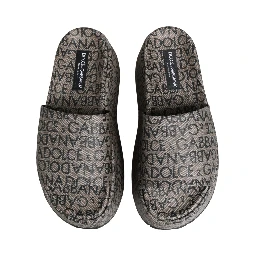 Gray Leather Monogram Logo Sandals Shoes