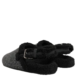 Gray Faux Fur Jacquard Mules Sandals Shoes