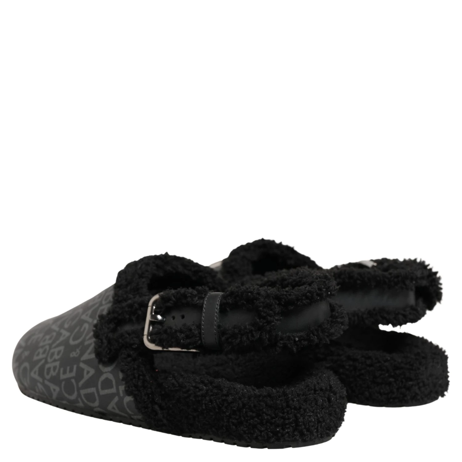 Gray Faux Fur Jacquard Mules Sandals Shoes