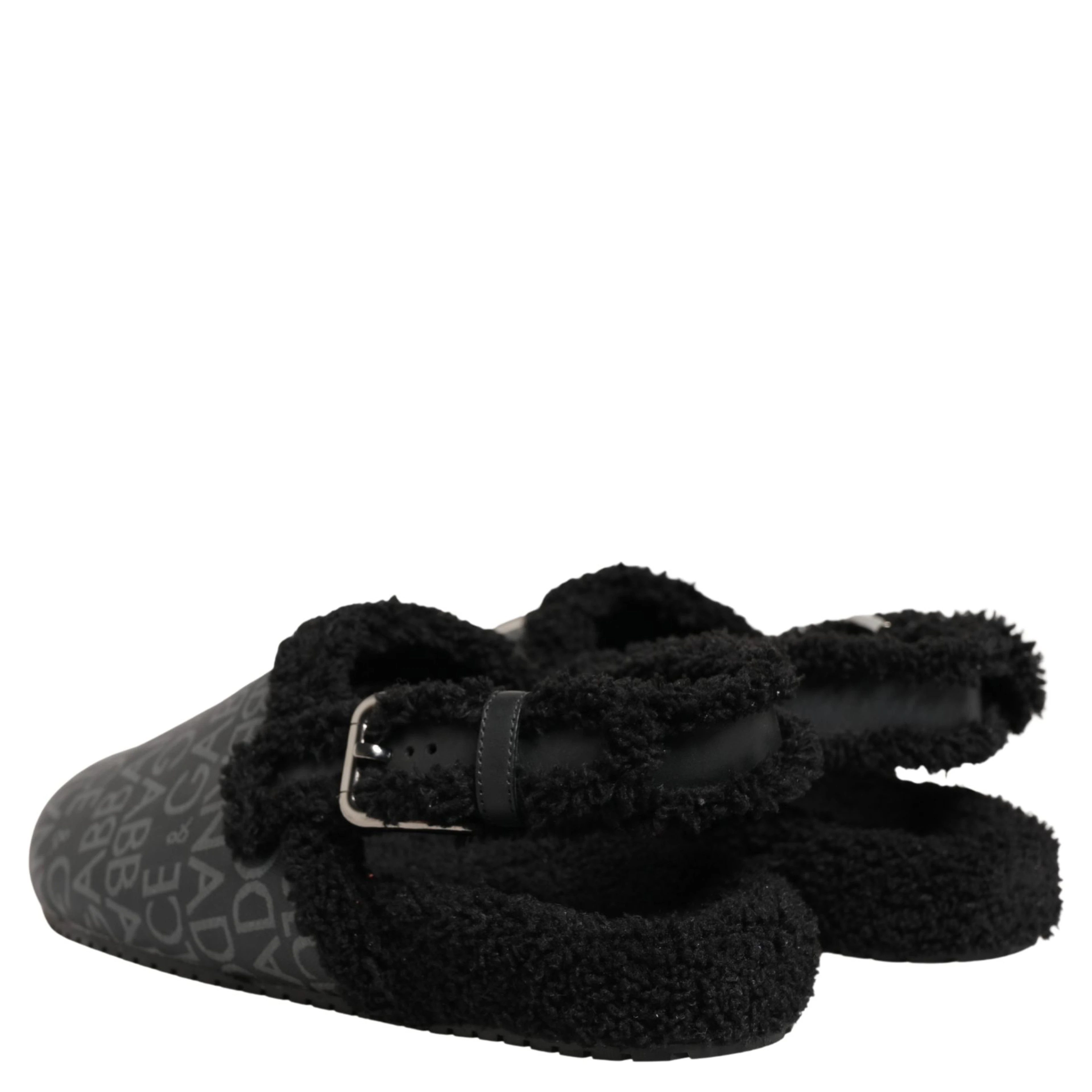 Gray Faux Fur Jacquard Mules Sandals Shoes