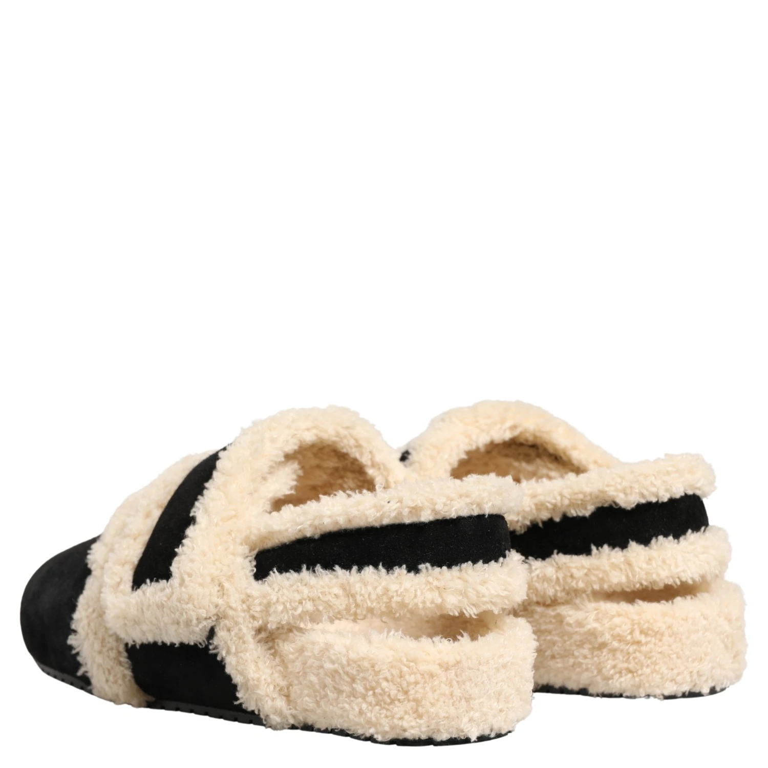 Beige Black Faux Fur Flats Men Sandals Shoes