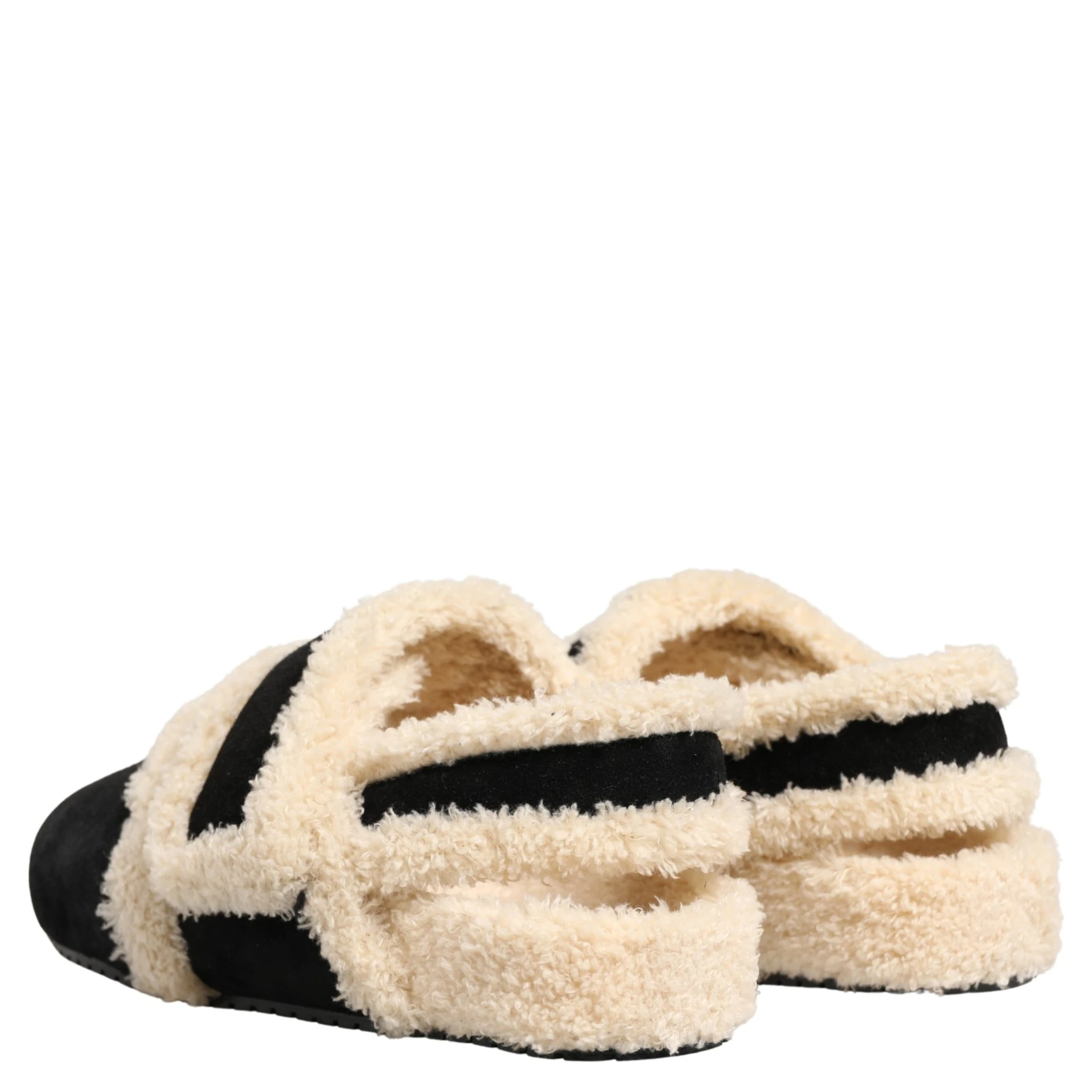 Beige Black Faux Fur Flats Men Sandals Shoes