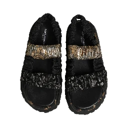 Black Ruching Detail Flats Men Sandals Shoes