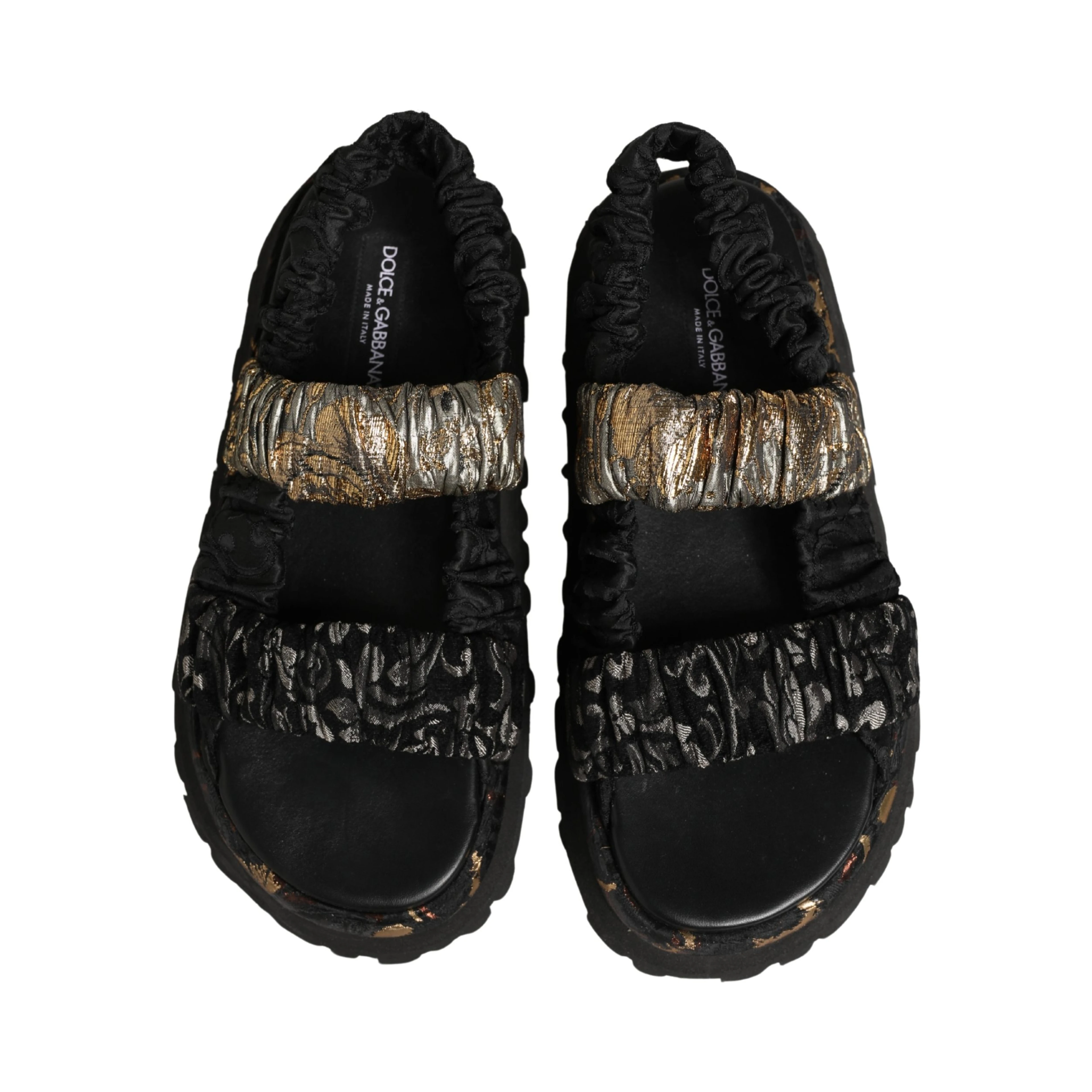 Black Ruching Detail Flats Men Sandals Shoes