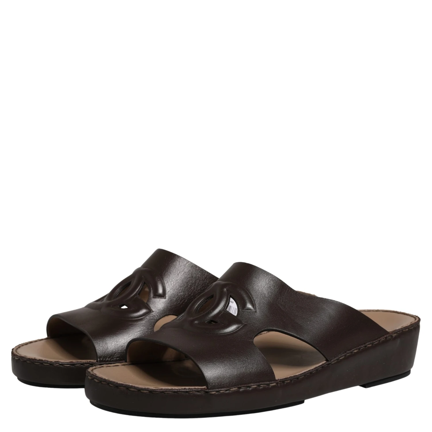 Brown Leather Cutout DG Logo Sandals Shoes