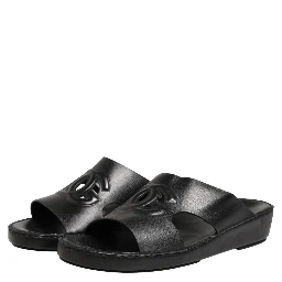 Black Leather Cutout DG Logo Sandals Shoes