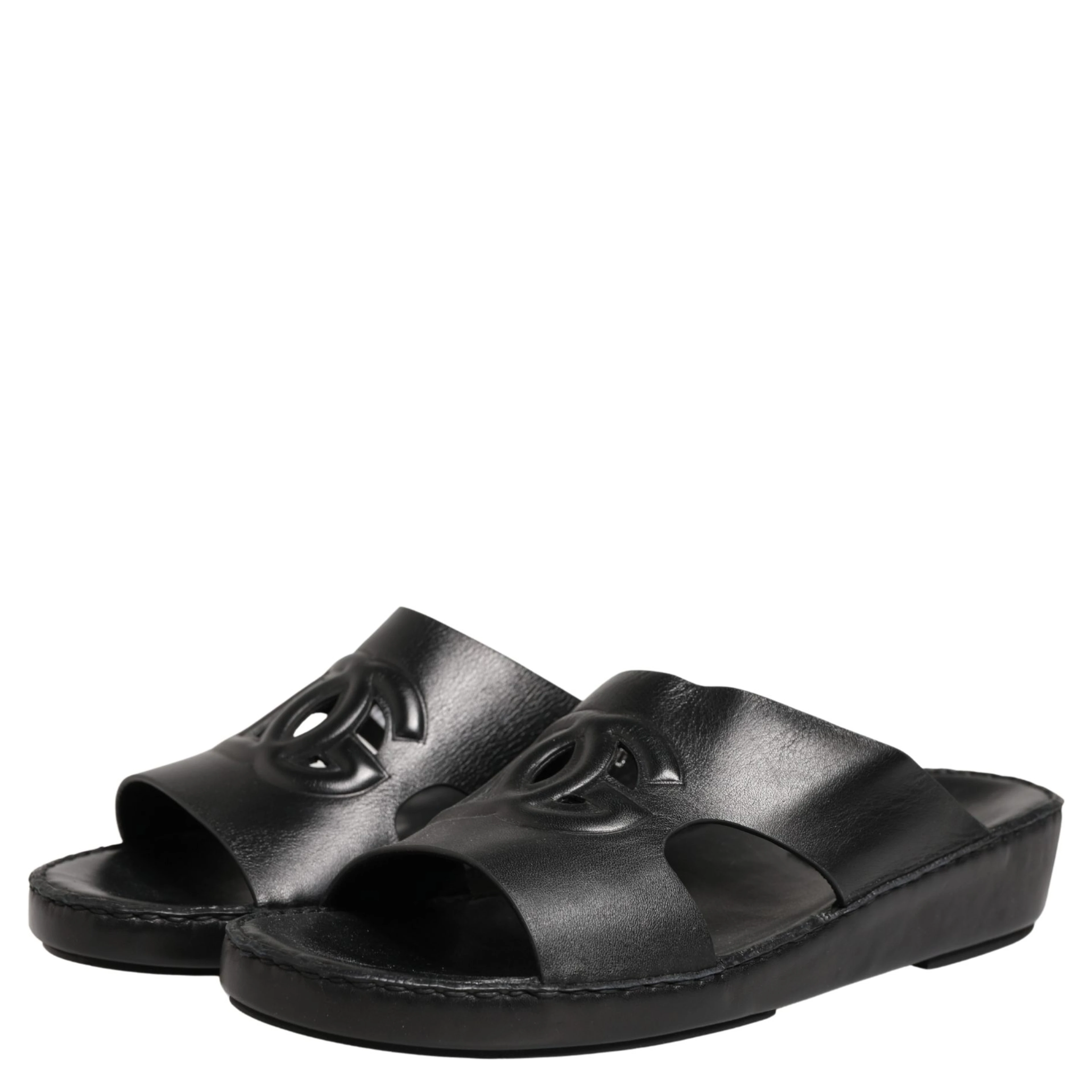 Black Leather Cutout DG Logo Sandals Shoes