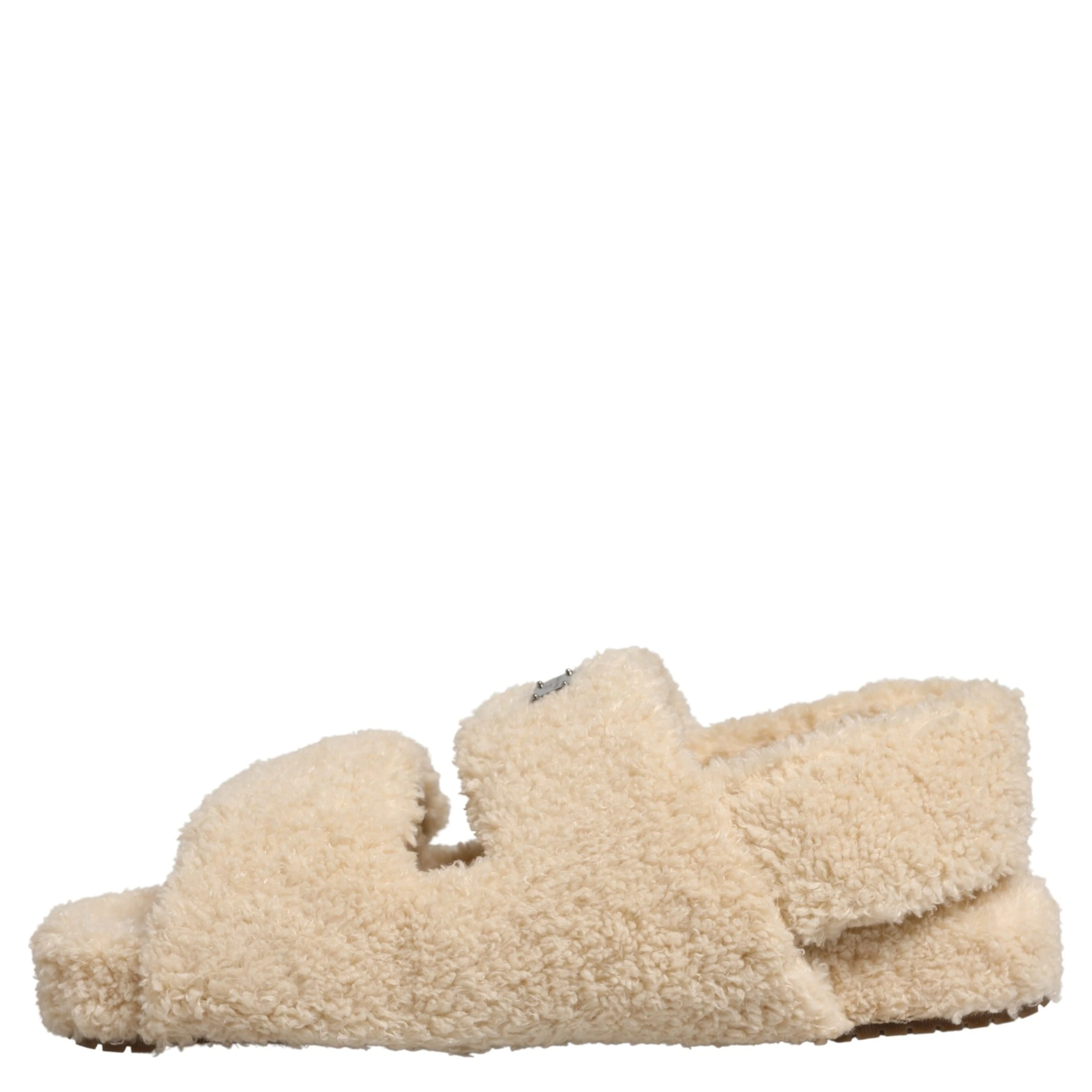 Beige Faux Fur Slides Men Flats Sandals Shoes