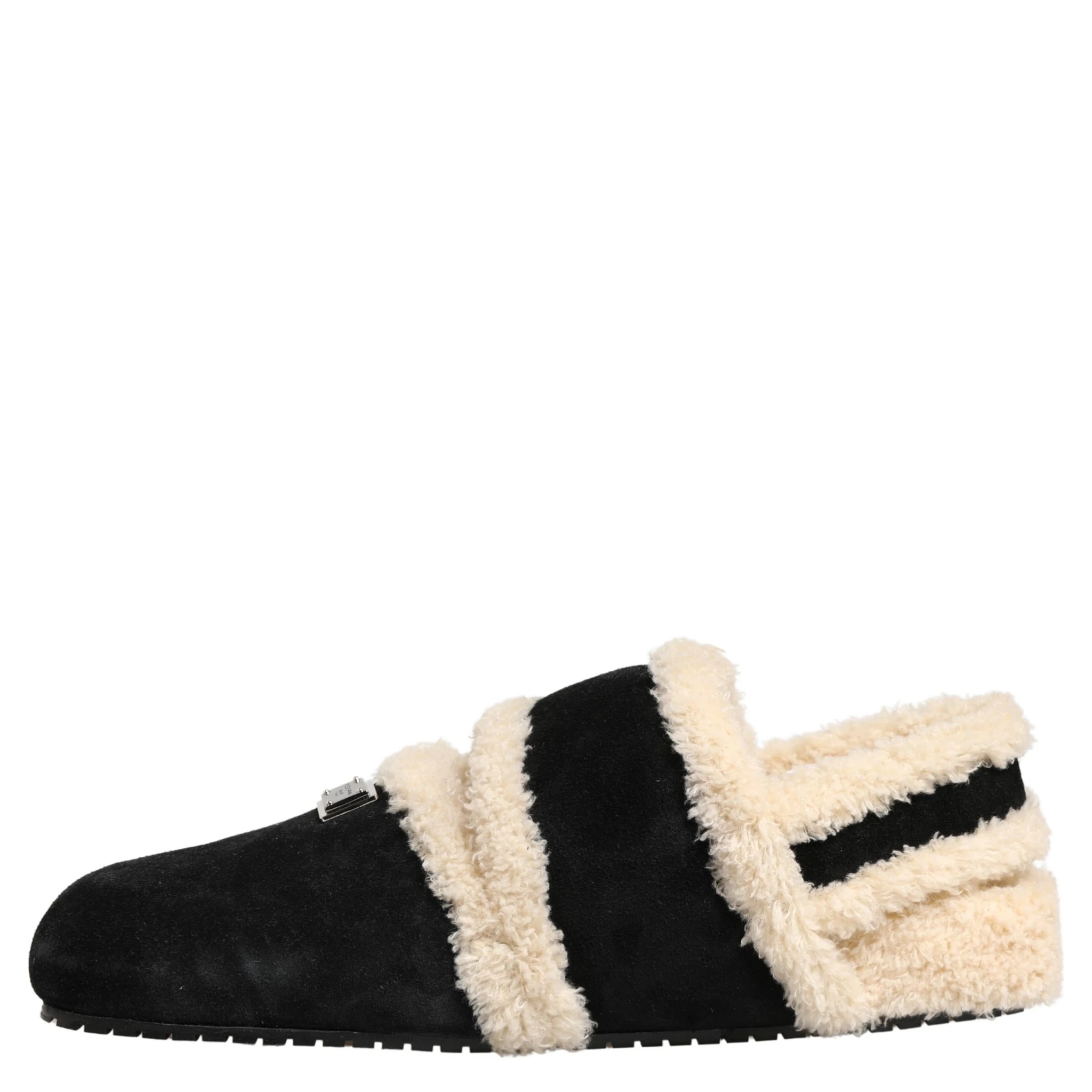 Beige Black Faux Fur Flats Men Sandals Shoes