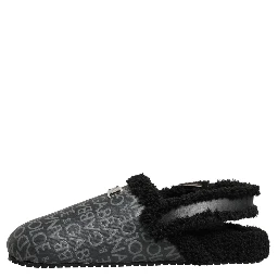 Gray Faux Fur Jacquard Mules Sandals Shoes
