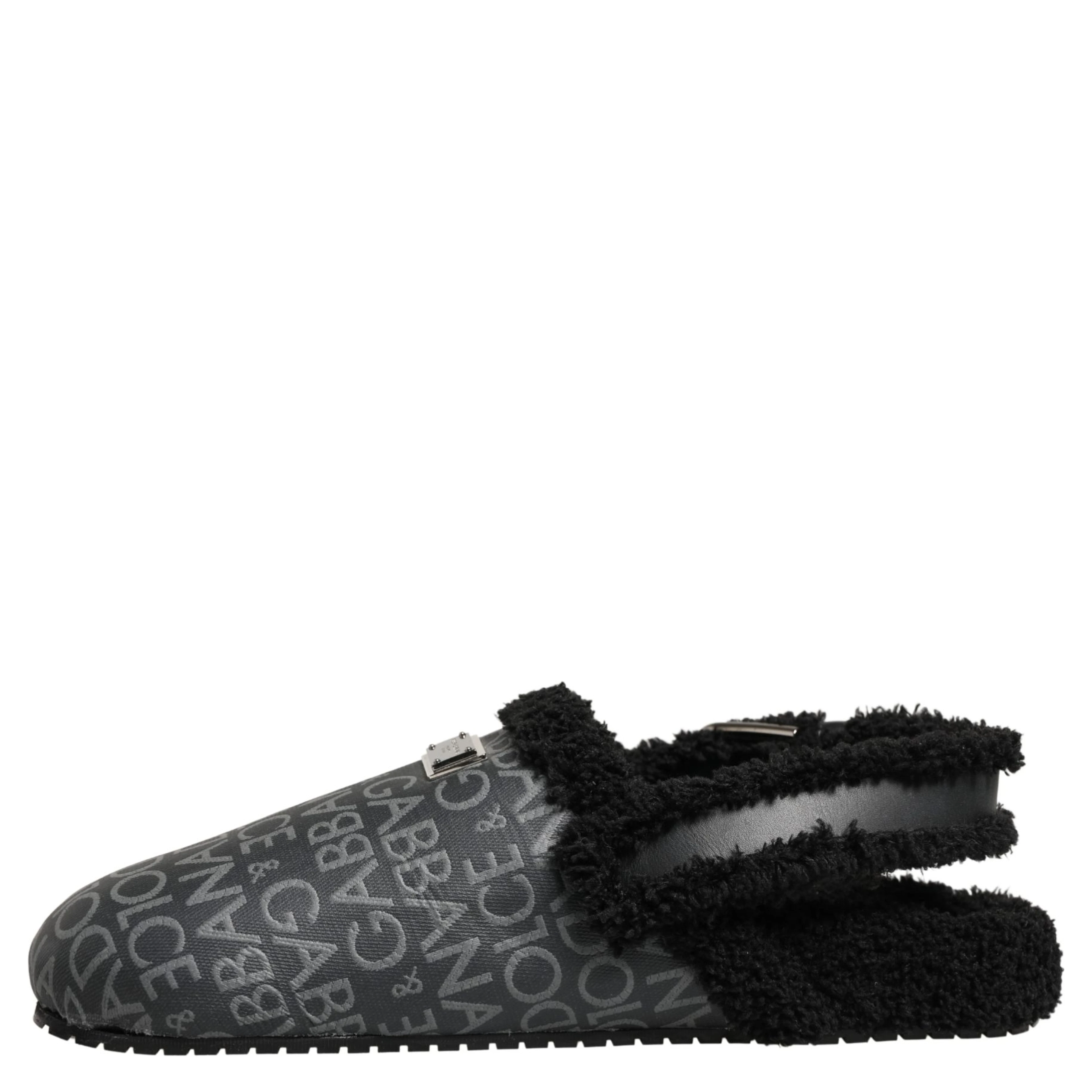 Gray Faux Fur Jacquard Mules Sandals Shoes