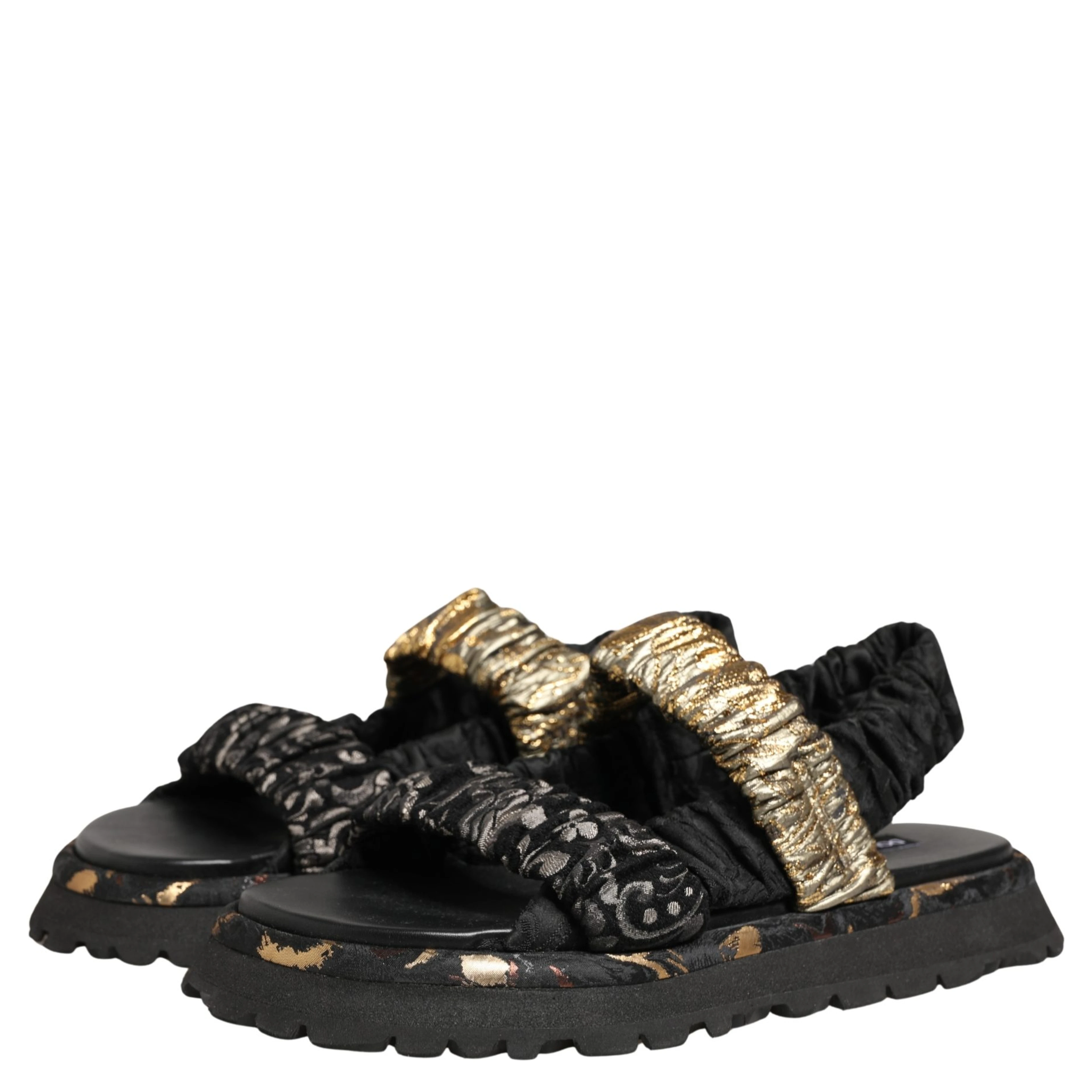 Black Ruching Detail Flats Men Sandals Shoes