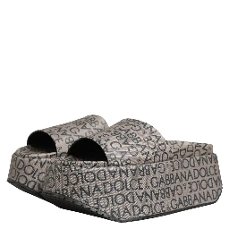 Gray Leather Monogram Logo Sandals Shoes