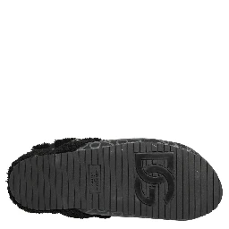 Gray Faux Fur Jacquard Mules Sandals Shoes