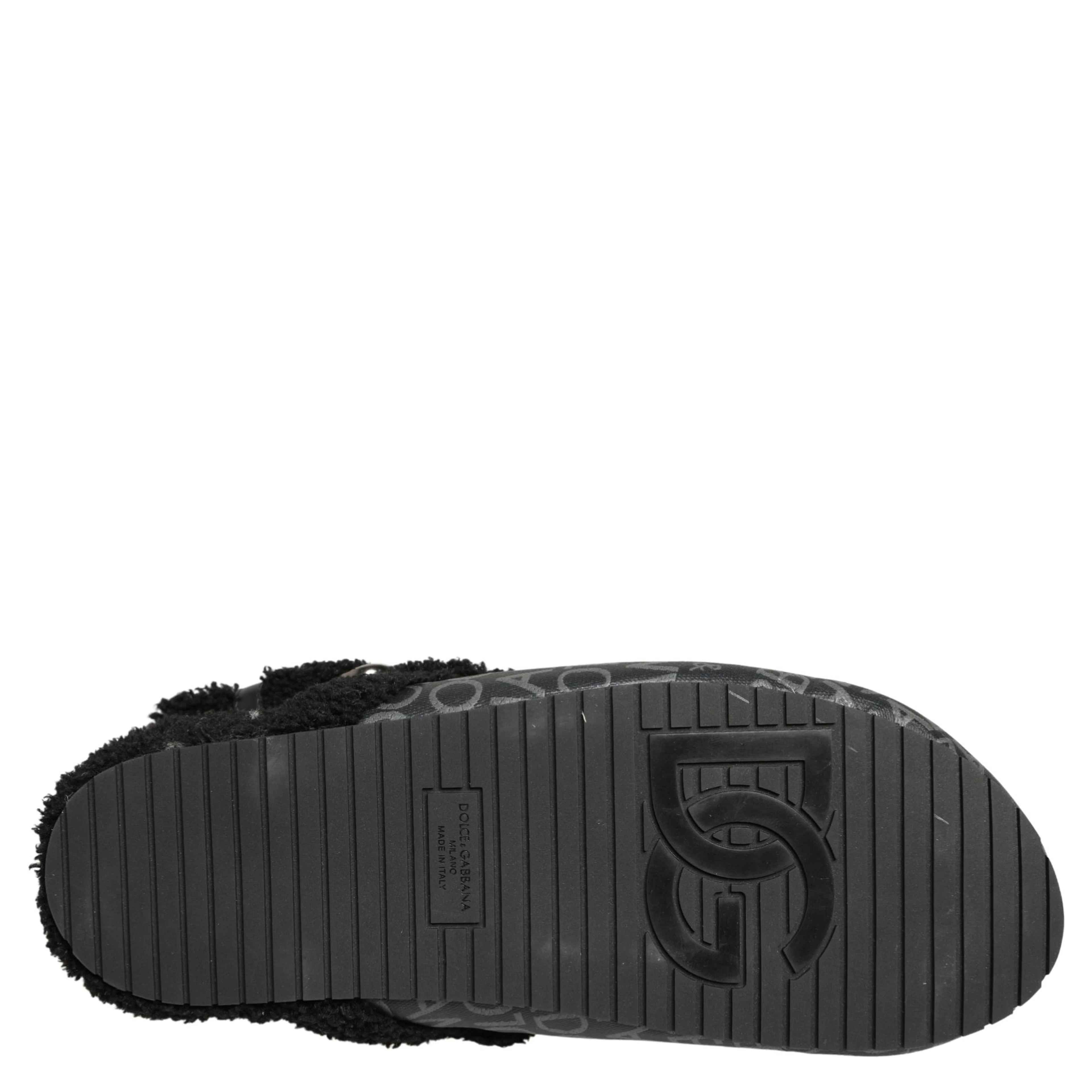 Gray Faux Fur Jacquard Mules Sandals Shoes
