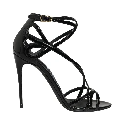 Black Leather Stiletto Heel Sandals Shoes