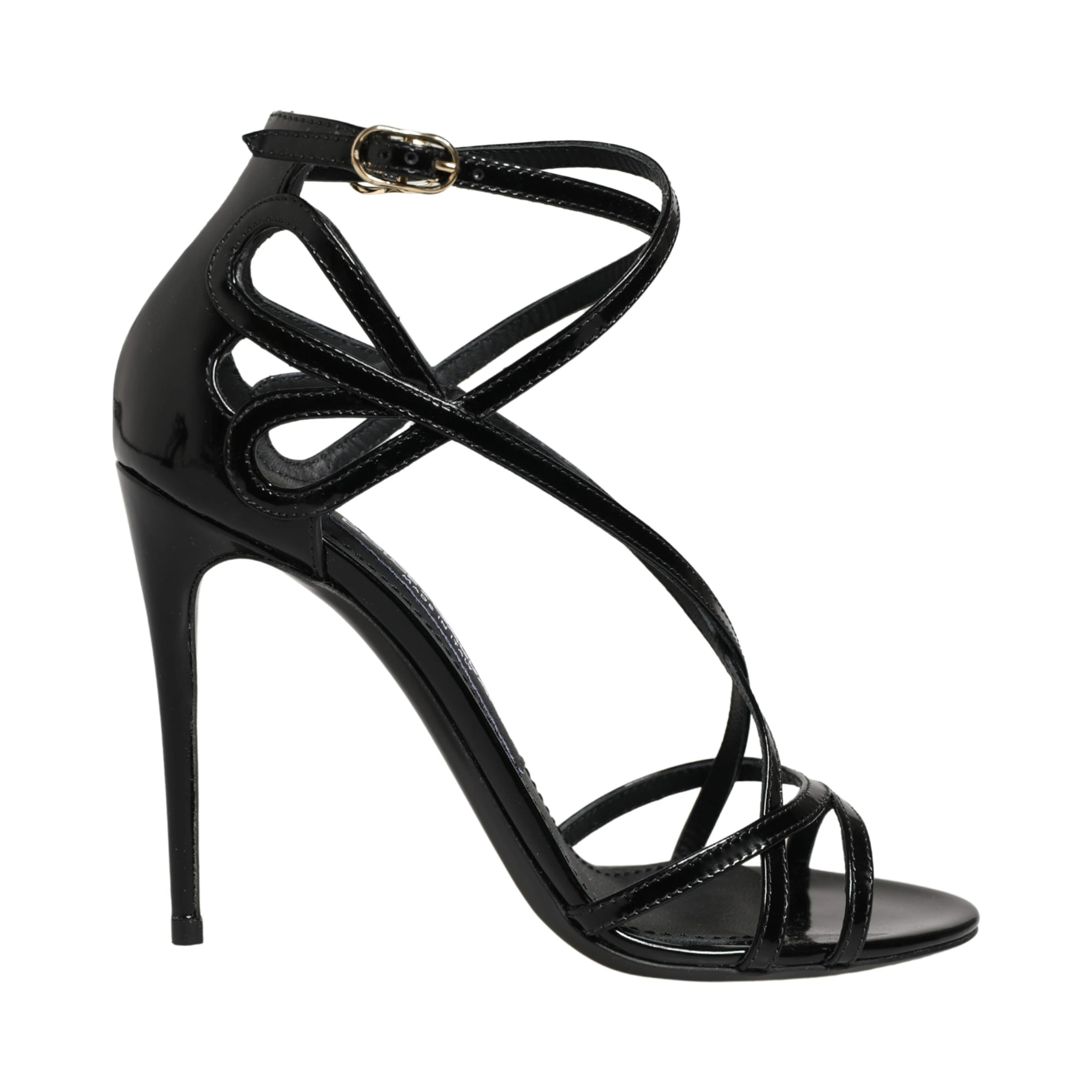 Black Leather Stiletto Heel Sandals Shoes