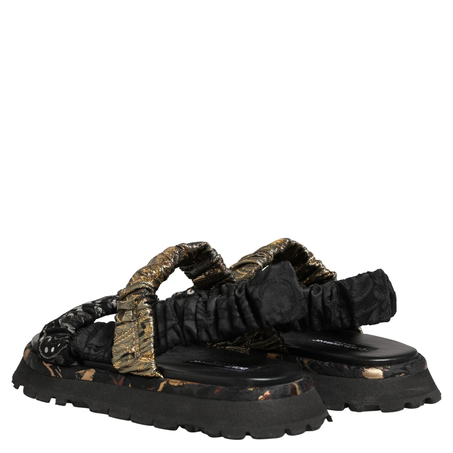 Black Ruching Detail Flats Men Sandals Shoes