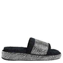 Black Crystal Embellished Platform Slides Shoes