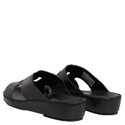 Black Leather Cutout DG Logo Sandals Shoes