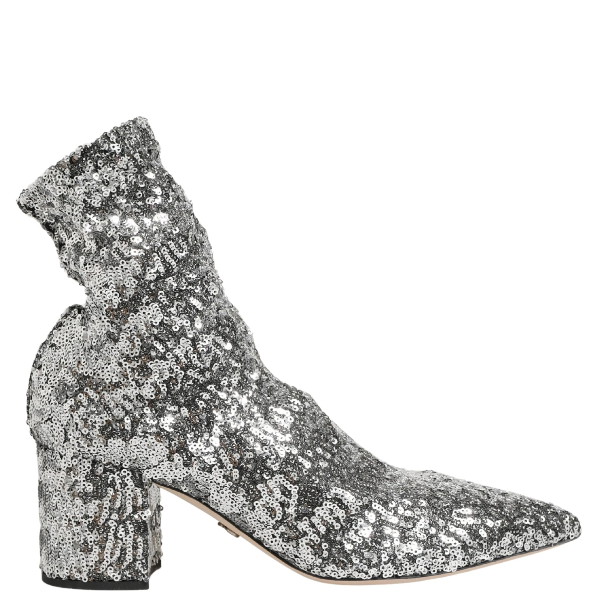 Silver Sequined Short Boots Stretch Shoes