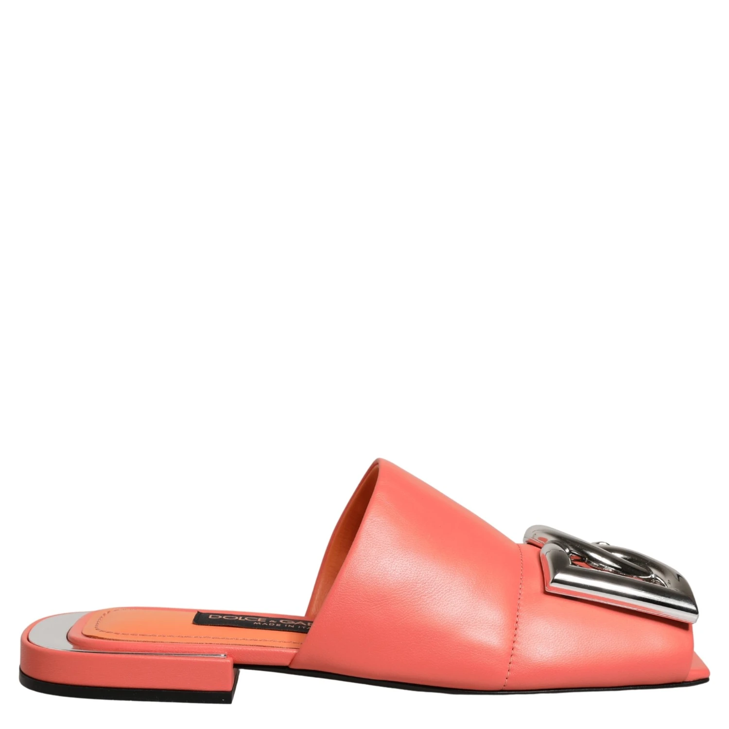 Orange DG Logo Leather Flats Sandals Shoes