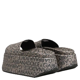 Gray Leather Monogram Logo Sandals Shoes