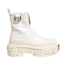 White Leather Rubber Logo Ankle Boots Shoes
