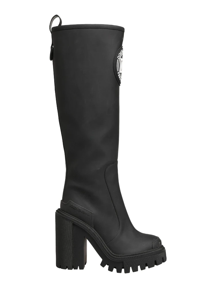 Black Rubberised Leather High Boots Shoes