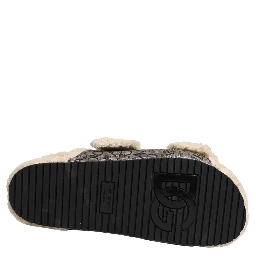 Beige Faux Fur Logo Print Flats Sandals Shoes
