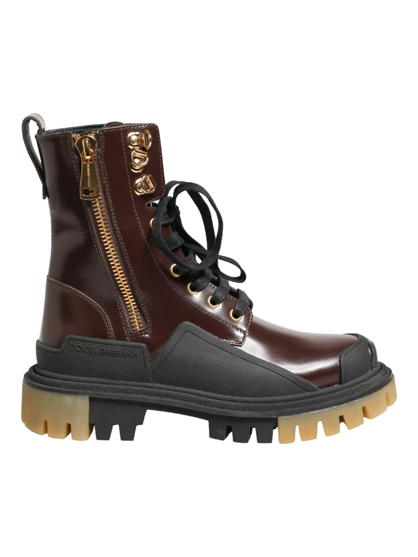 Maroon Leather Lace Up Biker Boots Shoes