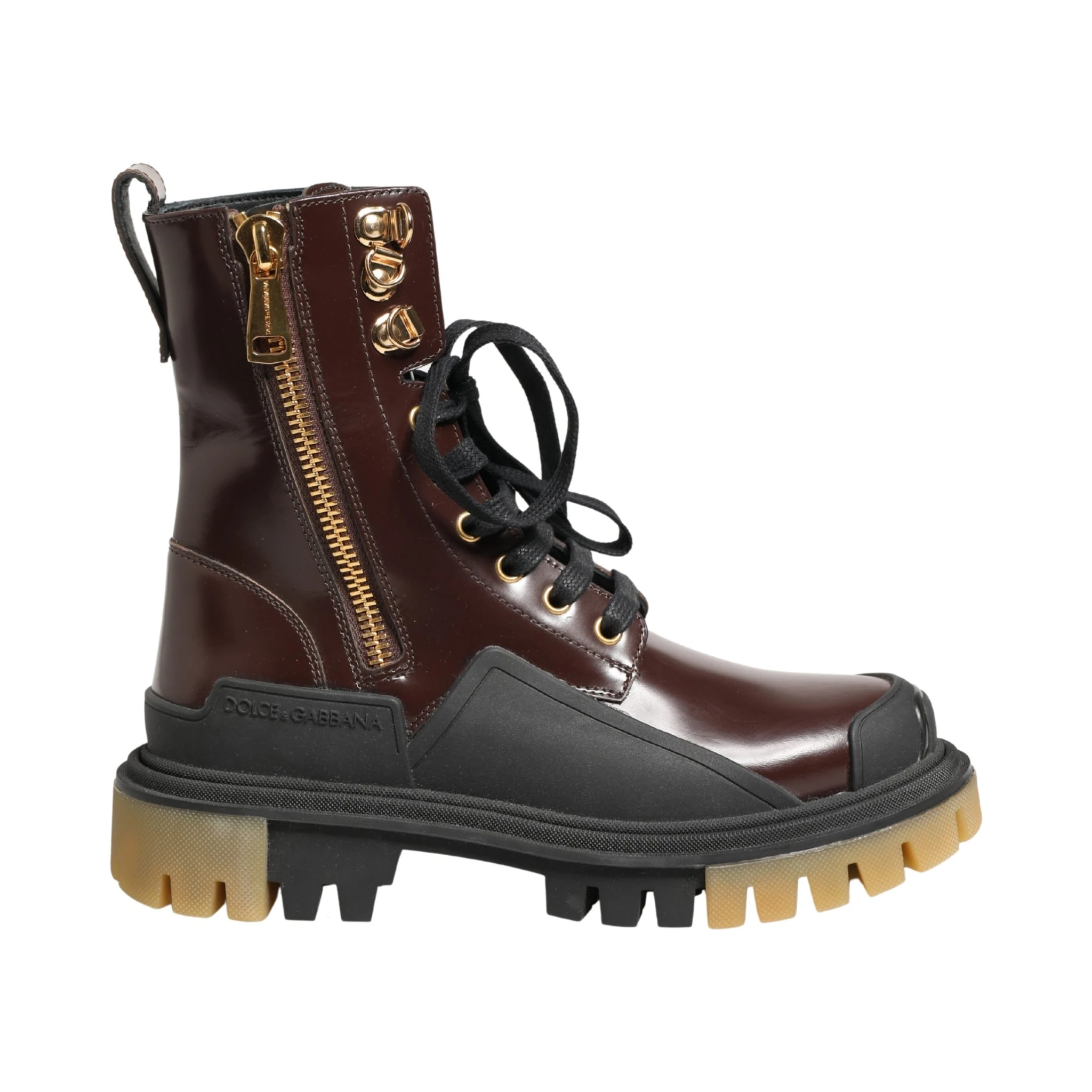 Maroon Leather Lace Up Biker Boots Shoes