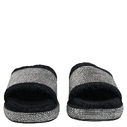 Black Crystal Embellished Platform Slides Shoes