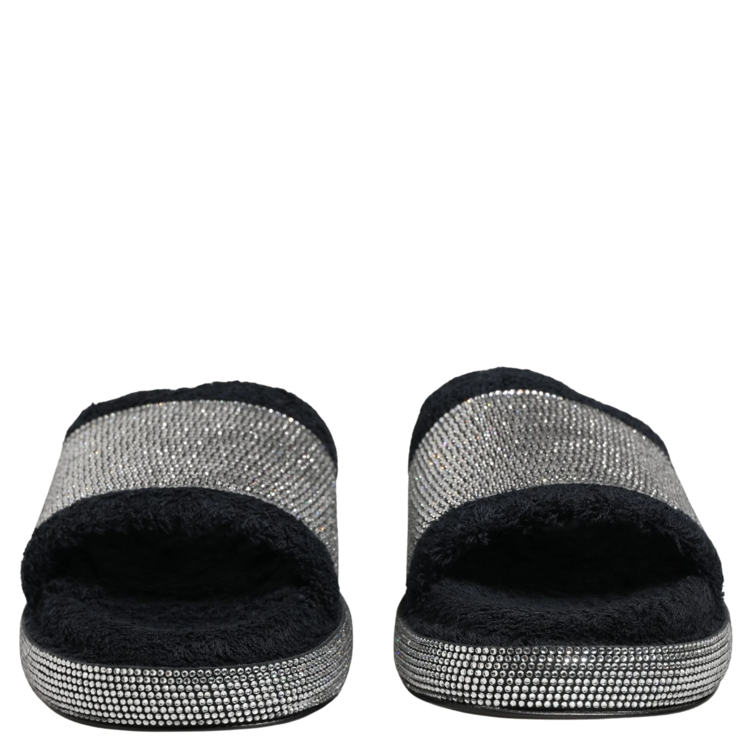 Black Crystal Embellished Platform Slides Shoes
