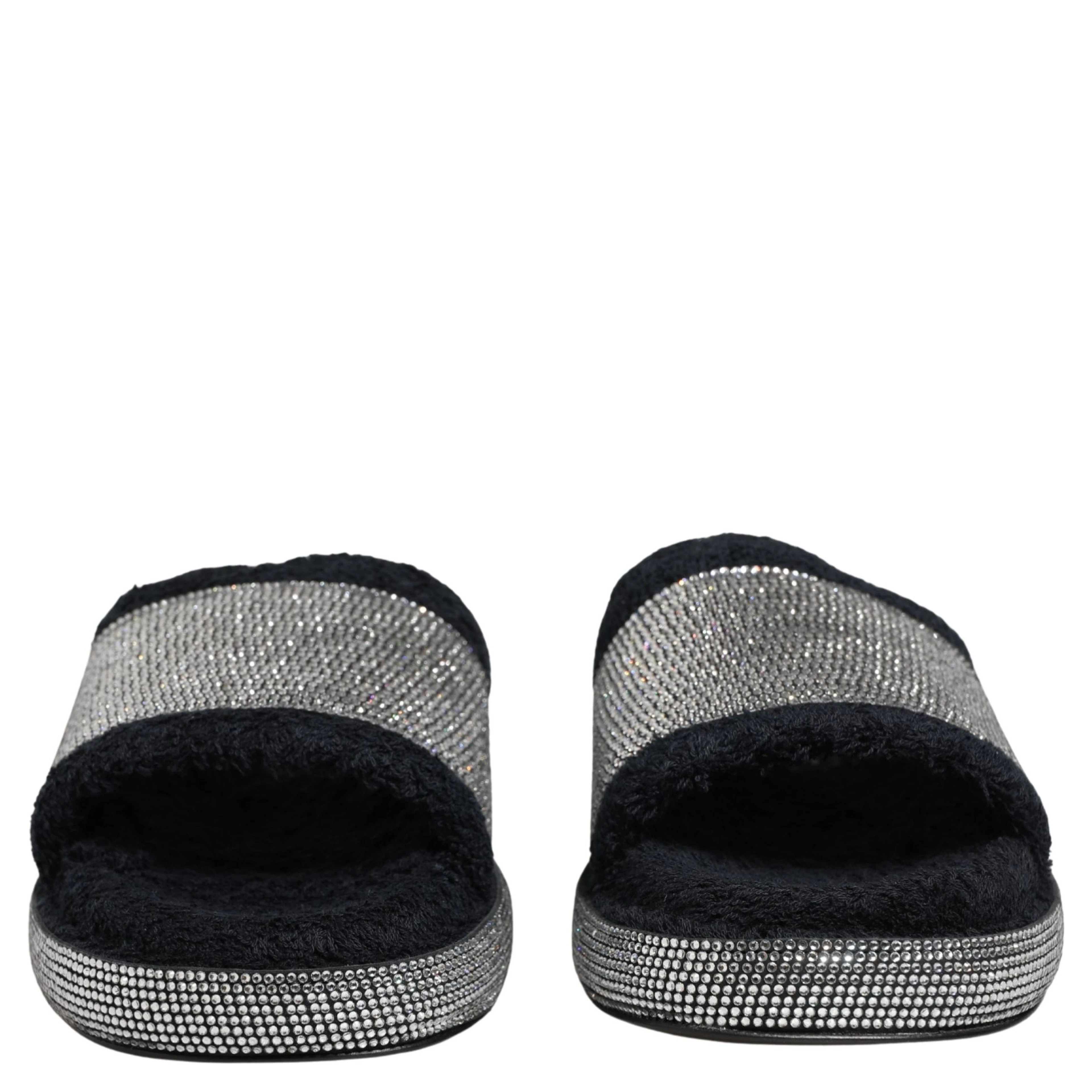 Black Crystal Embellished Platform Slides Shoes