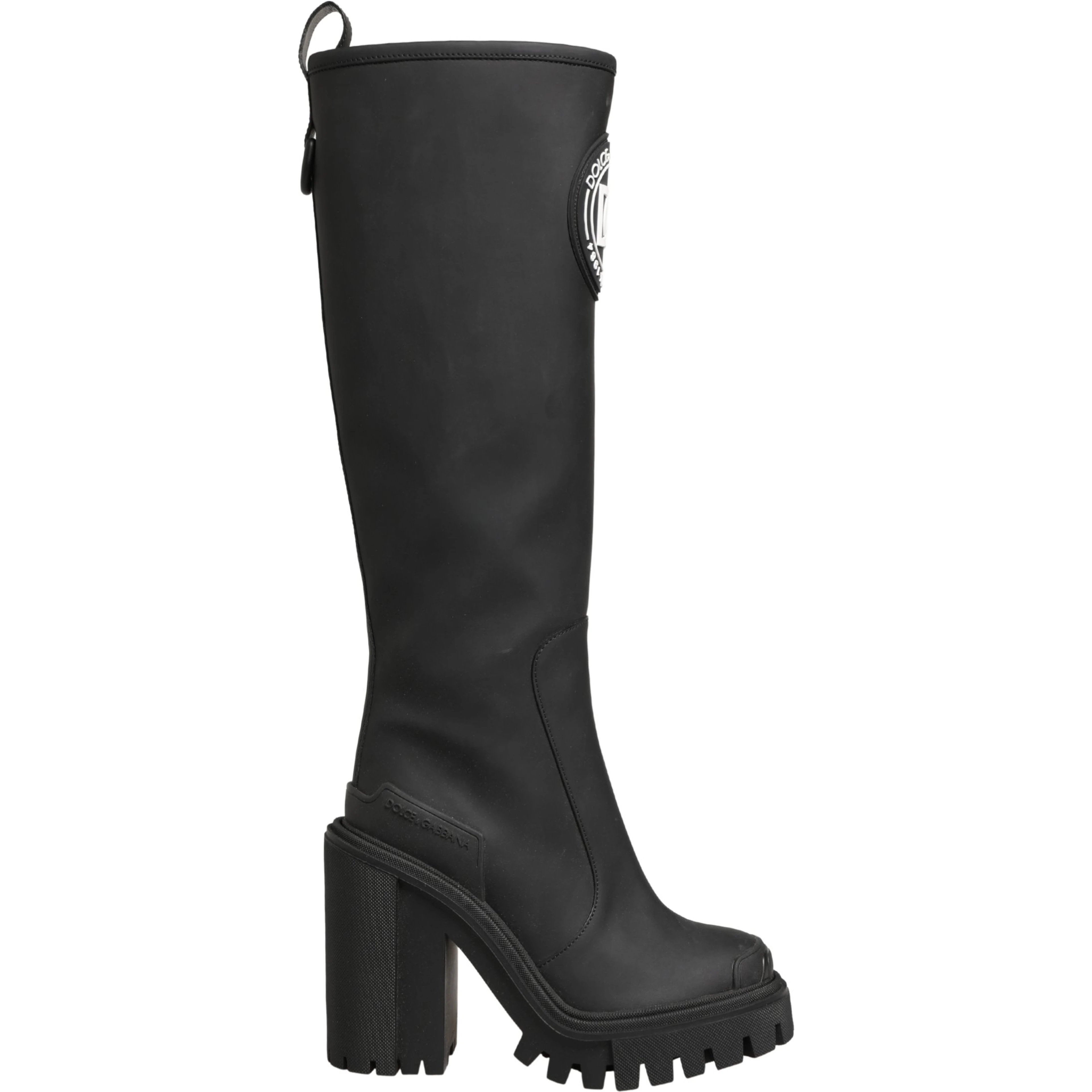 Black Rubberised Leather High Boots Shoes
