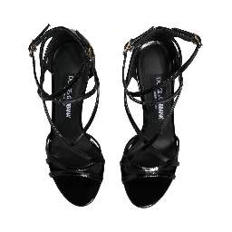 Black Leather Stiletto Heel Sandals Shoes