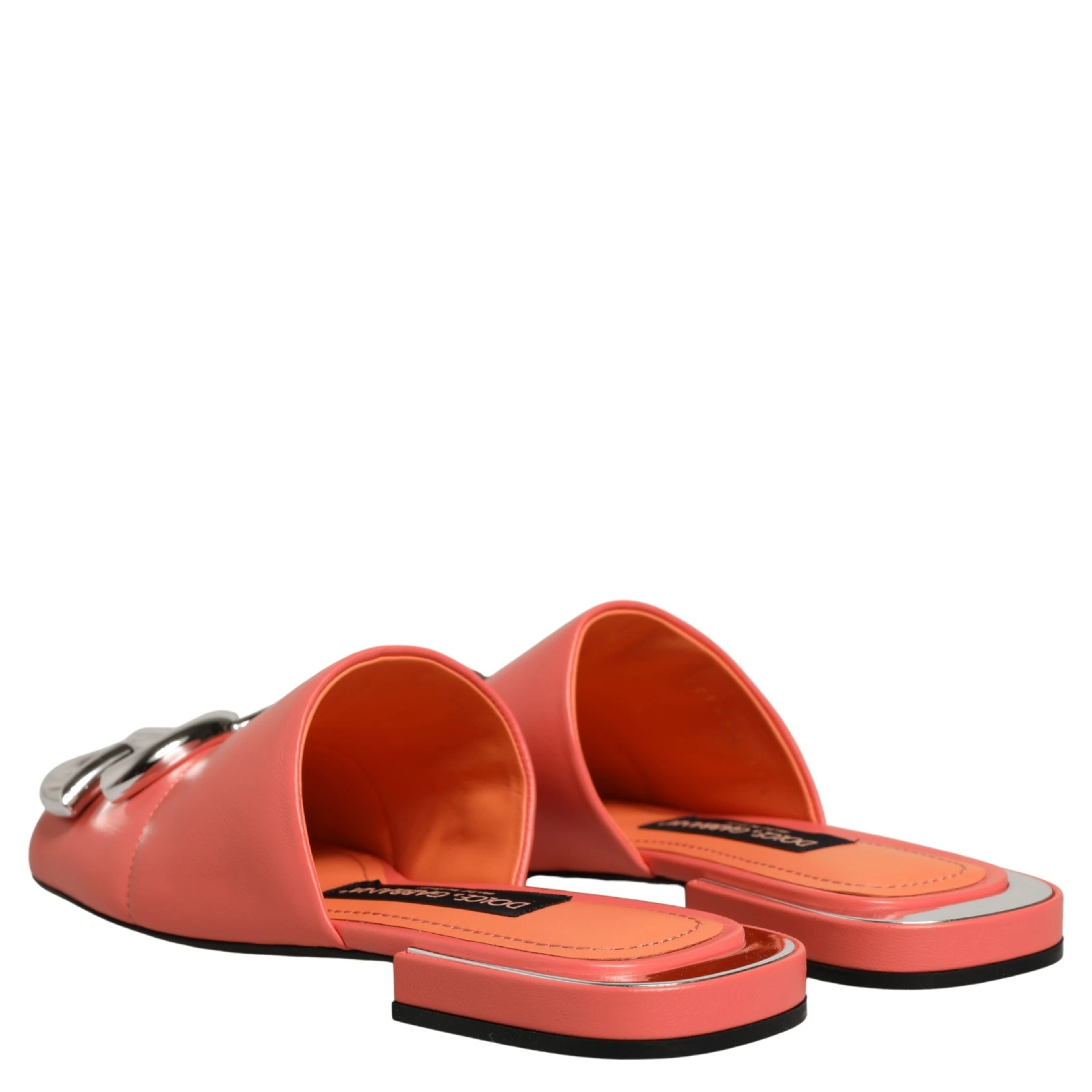 Orange DG Logo Leather Flats Sandals Shoes