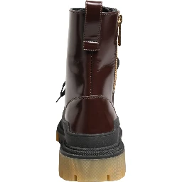 Maroon Leather Lace Up Biker Boots Shoes