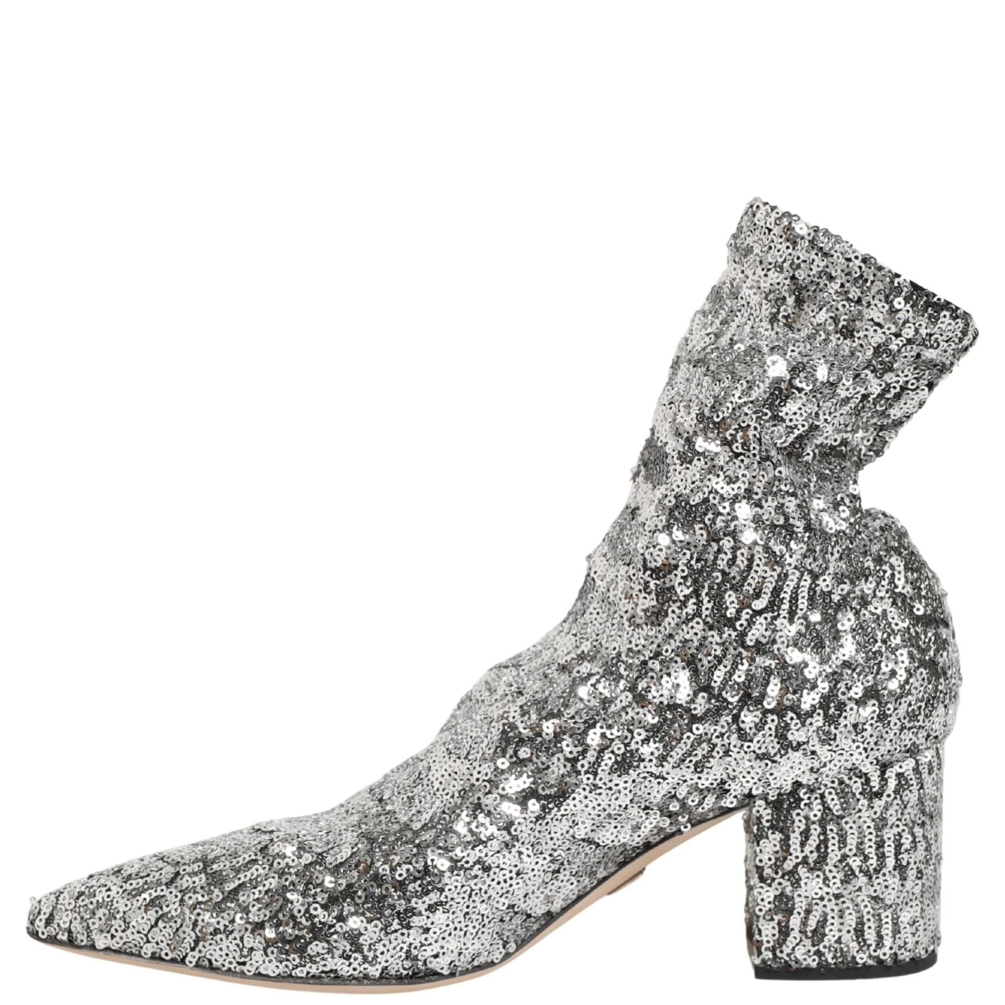Silver Sequined Short Boots Stretch Shoes