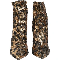 Gold Leopard Sequin Sock Ankle Boots Shoes