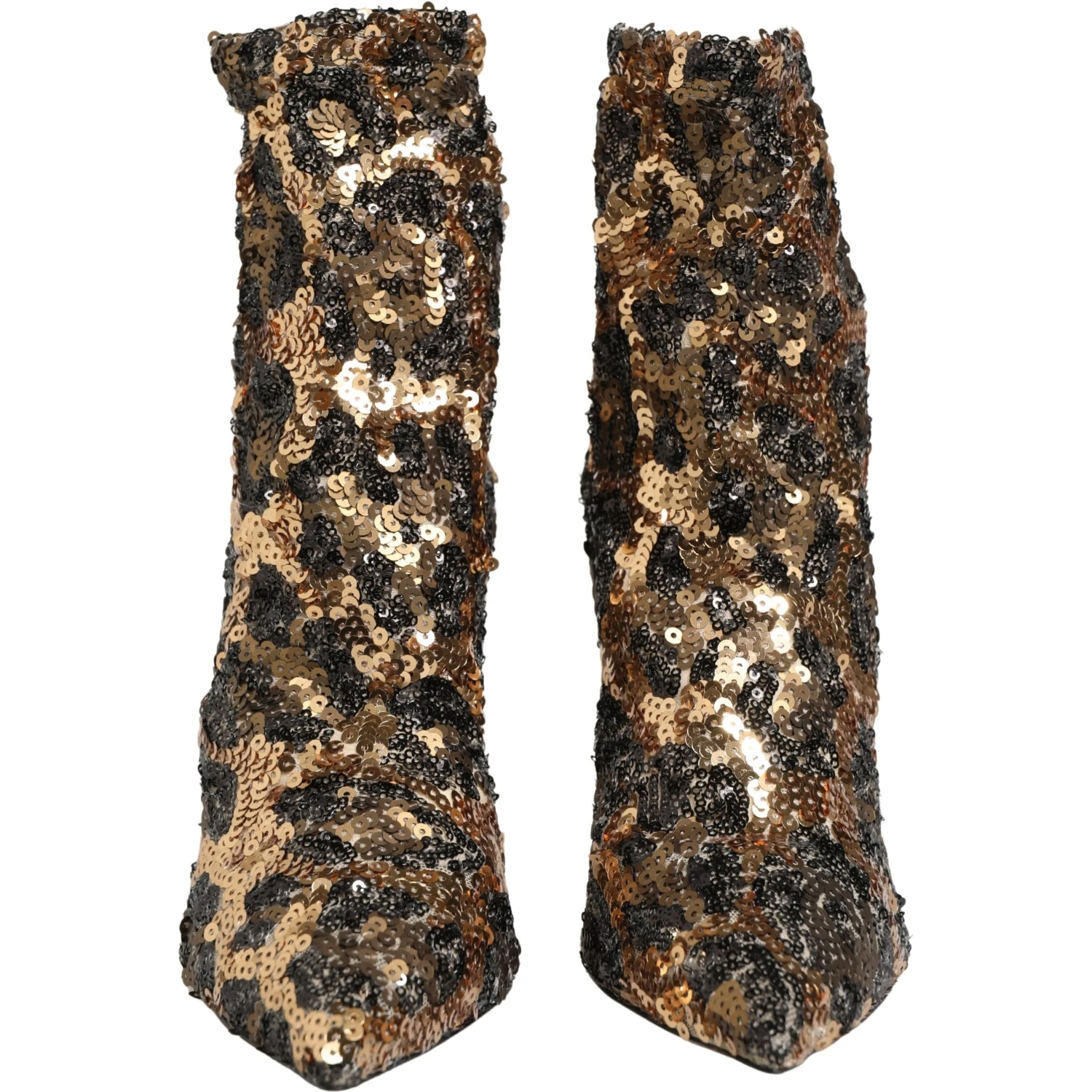 Gold Leopard Sequin Sock Ankle Boots Shoes