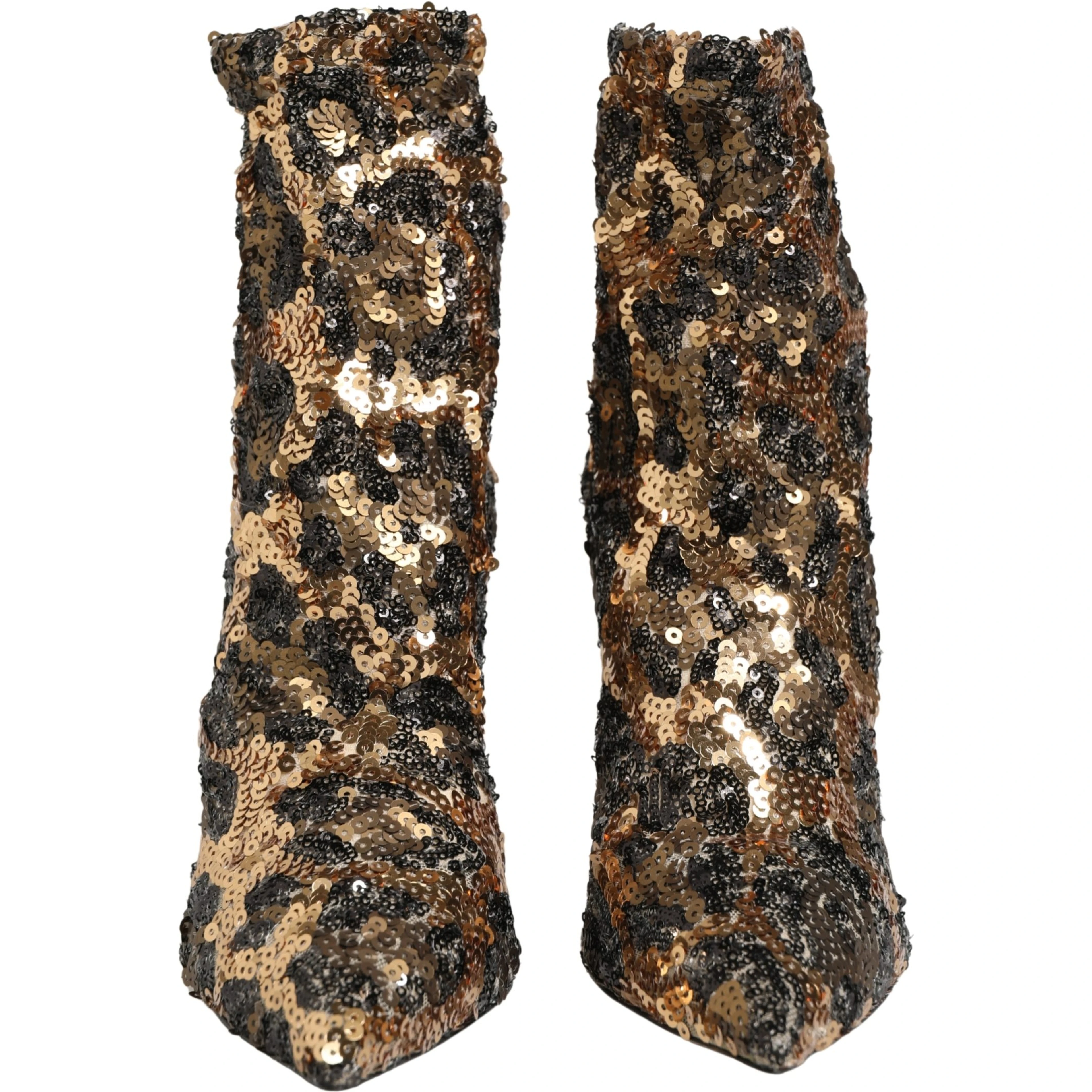 Gold Leopard Sequin Sock Ankle Boots Shoes