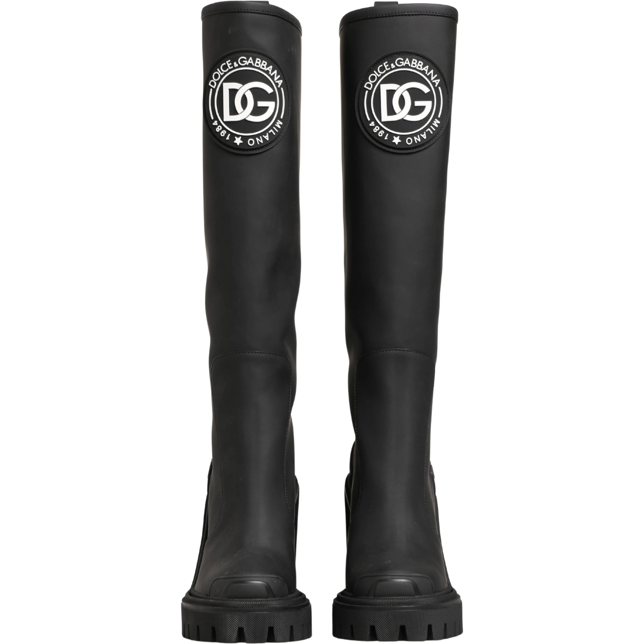Black Rubberised Leather High Boots Shoes