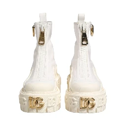 White Leather Rubber Logo Ankle Boots Shoes